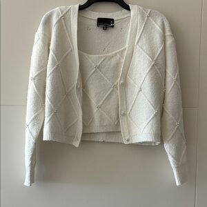 Pearl Embroidered Ivory Sweater Set